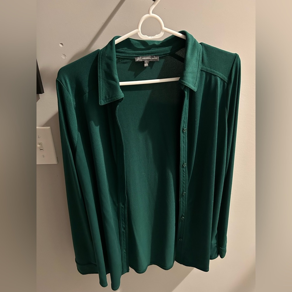 Adrianna Papell Green Button-Up Shirt